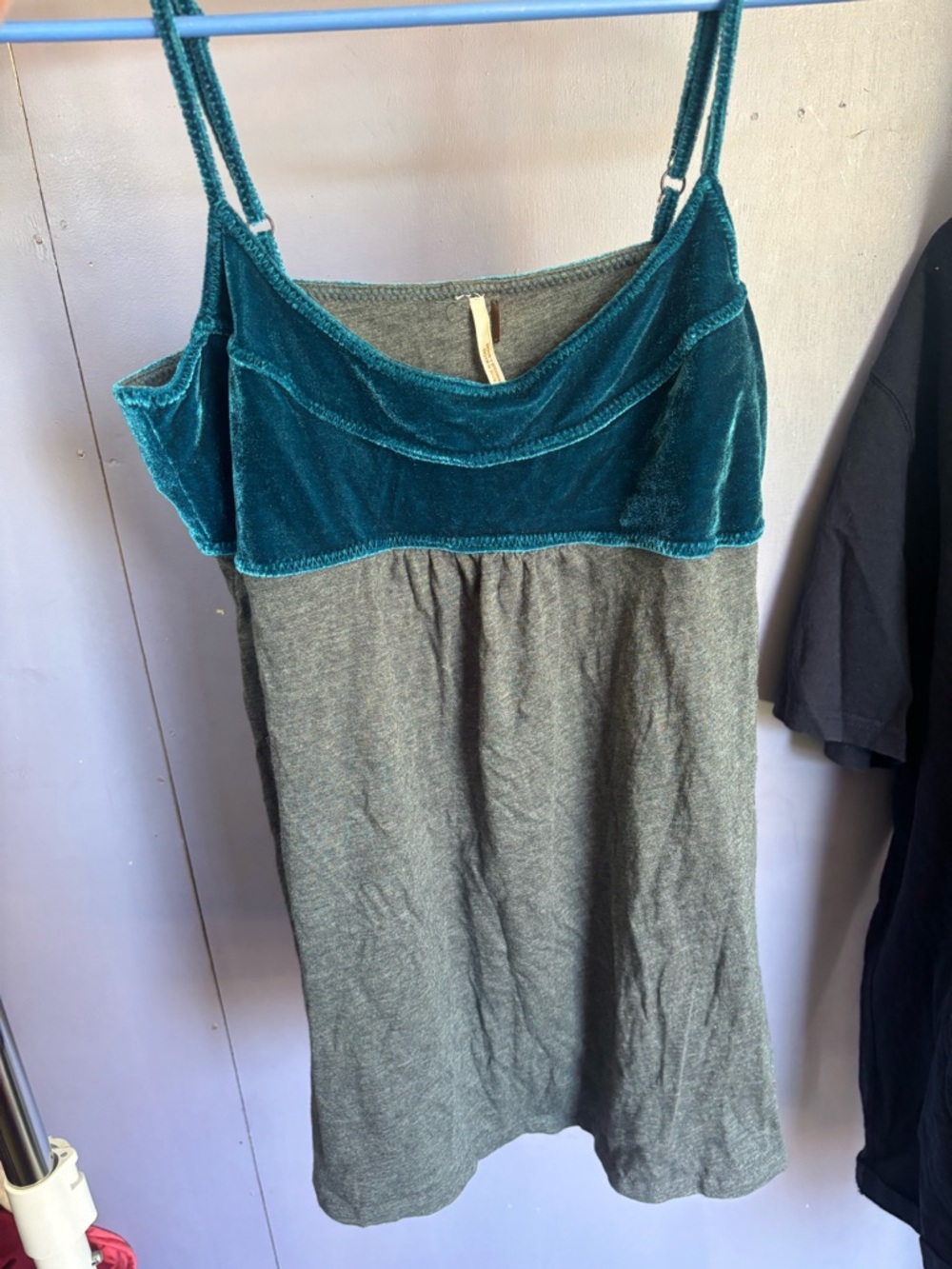 Free People Teal Velvet Trim  Tank